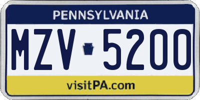 PA license plate MZV5200