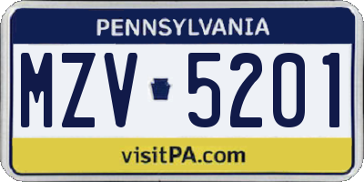 PA license plate MZV5201