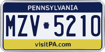 PA license plate MZV5210