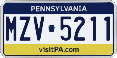 PA license plate MZV5211