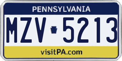 PA license plate MZV5213