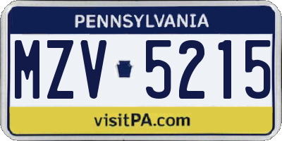 PA license plate MZV5215