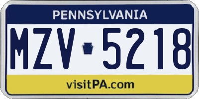 PA license plate MZV5218