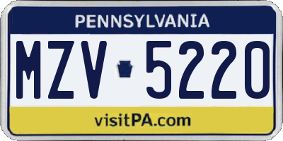 PA license plate MZV5220