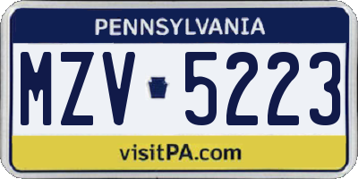 PA license plate MZV5223
