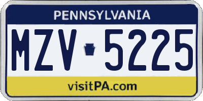 PA license plate MZV5225