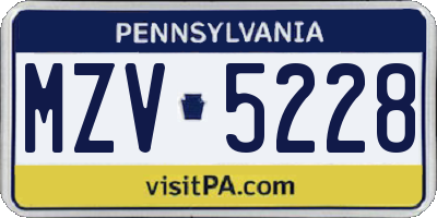 PA license plate MZV5228