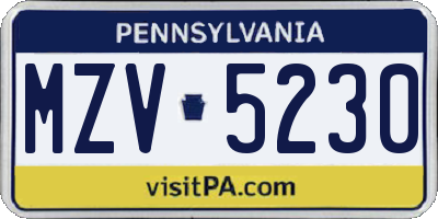 PA license plate MZV5230