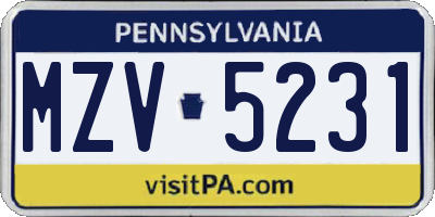 PA license plate MZV5231