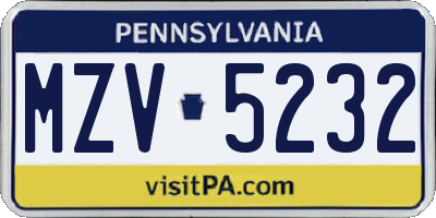 PA license plate MZV5232