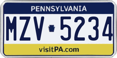 PA license plate MZV5234