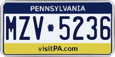 PA license plate MZV5236