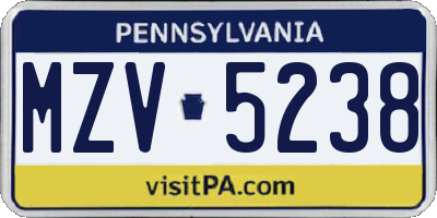 PA license plate MZV5238