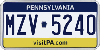 PA license plate MZV5240