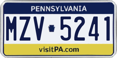 PA license plate MZV5241