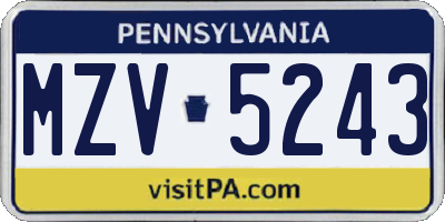 PA license plate MZV5243