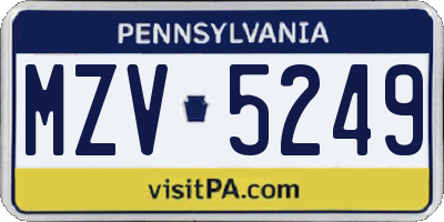 PA license plate MZV5249