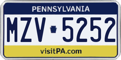 PA license plate MZV5252