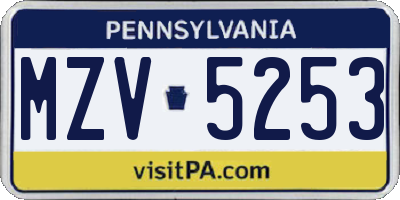 PA license plate MZV5253