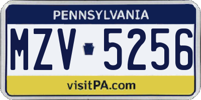 PA license plate MZV5256