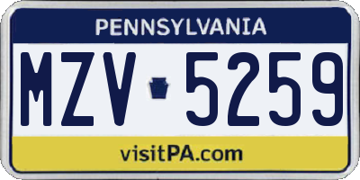 PA license plate MZV5259
