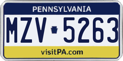 PA license plate MZV5263