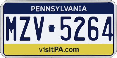 PA license plate MZV5264