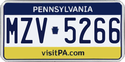 PA license plate MZV5266