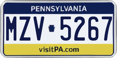 PA license plate MZV5267