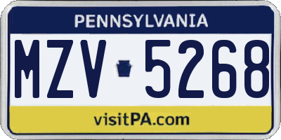 PA license plate MZV5268