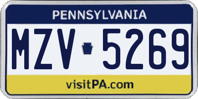 PA license plate MZV5269