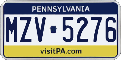 PA license plate MZV5276