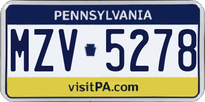 PA license plate MZV5278