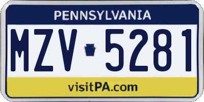 PA license plate MZV5281