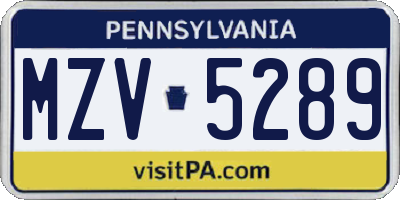 PA license plate MZV5289