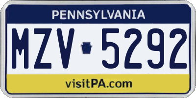 PA license plate MZV5292