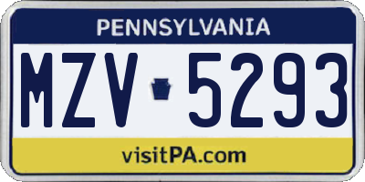 PA license plate MZV5293