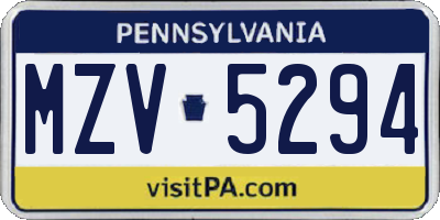 PA license plate MZV5294