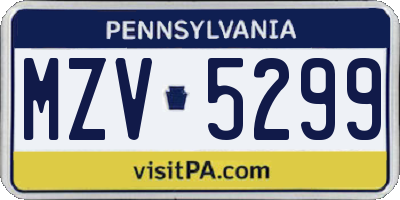 PA license plate MZV5299