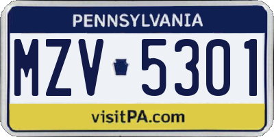 PA license plate MZV5301