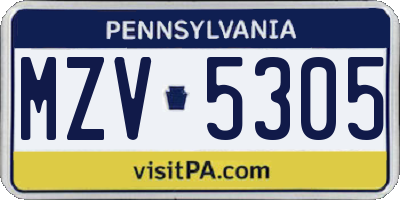 PA license plate MZV5305