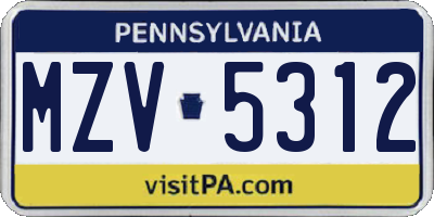 PA license plate MZV5312