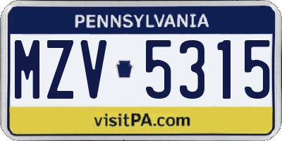 PA license plate MZV5315