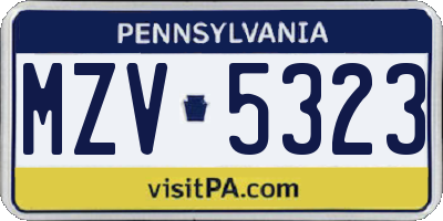 PA license plate MZV5323