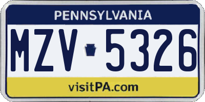 PA license plate MZV5326