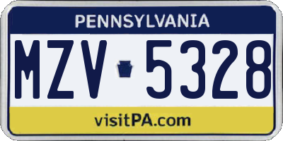 PA license plate MZV5328