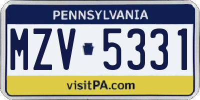 PA license plate MZV5331