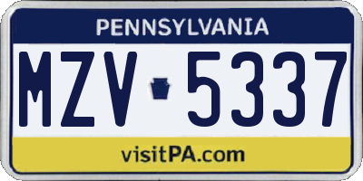 PA license plate MZV5337