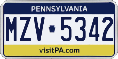 PA license plate MZV5342