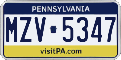 PA license plate MZV5347